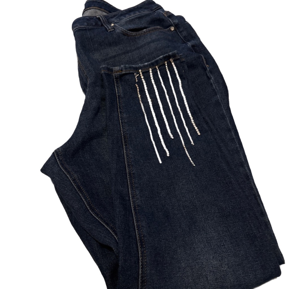 C.EST 1946 Rhinestone Embellished Vintage  Dark Blue Cropped Jeans size 18W -GUC - Picture 6 of 11